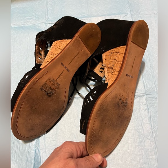 DolceVita Lina Black Suede Cutout Tie Ankle Wedge Sandal - Picture 6 of 12